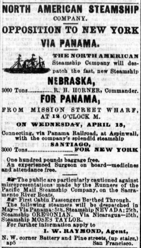 R. H. Horner, Nebraska for Panama, 1868.
