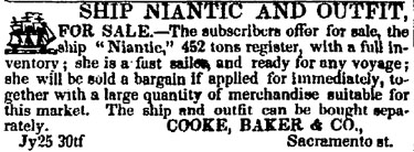 Advertisement of the sale of the Niantic.