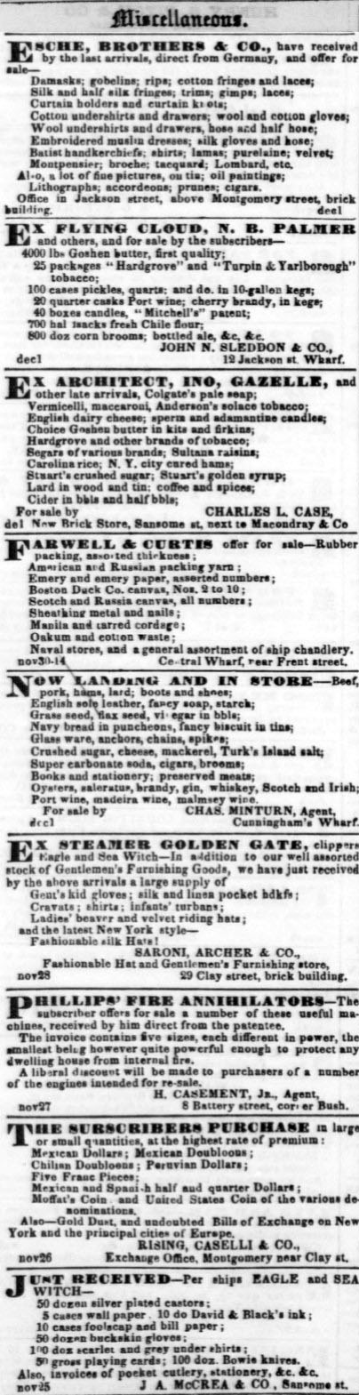 Merchandise in the port of San Francisco. December 1851.