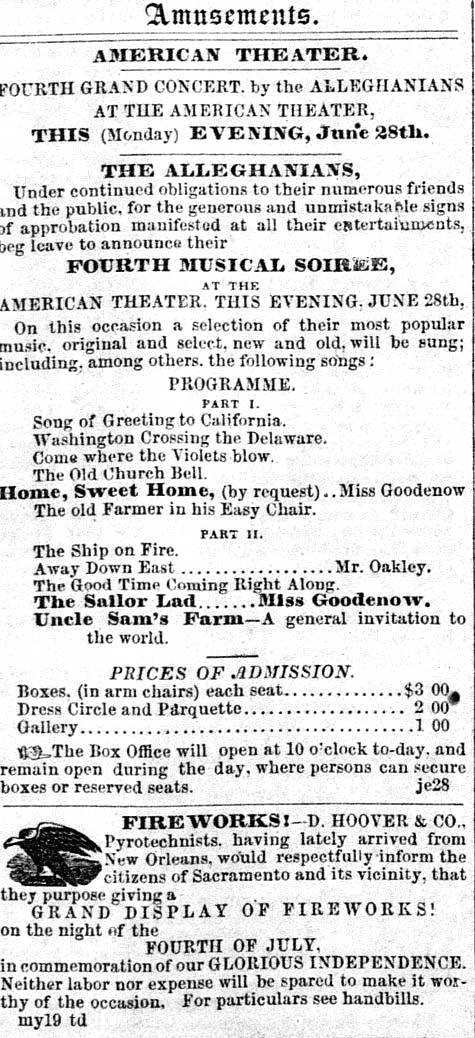 The Alleghanians in Sacramento June 28 1852.