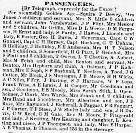 Passengers by the SS Golden Age, January 29, 1855. SDU.
