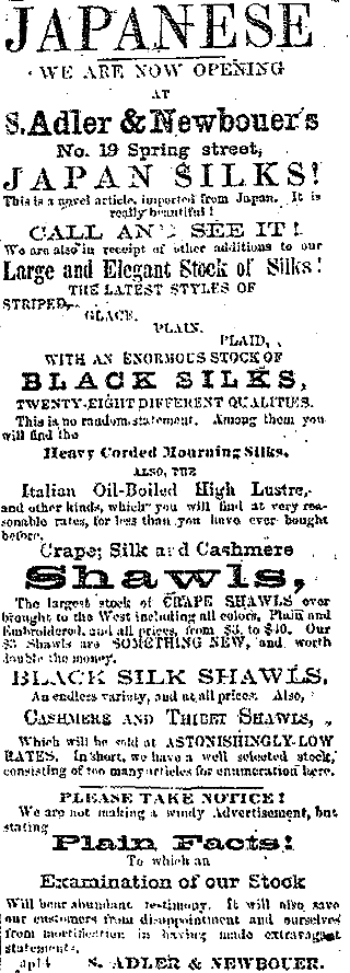 newspaper ads 1800s. Advertisement for silk from