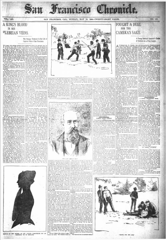 Article from San Francisco Chronicle re Captain Charles Stewart Friis, 1895.