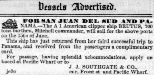 Ad for the Clipper Ship Brutus, 1852.