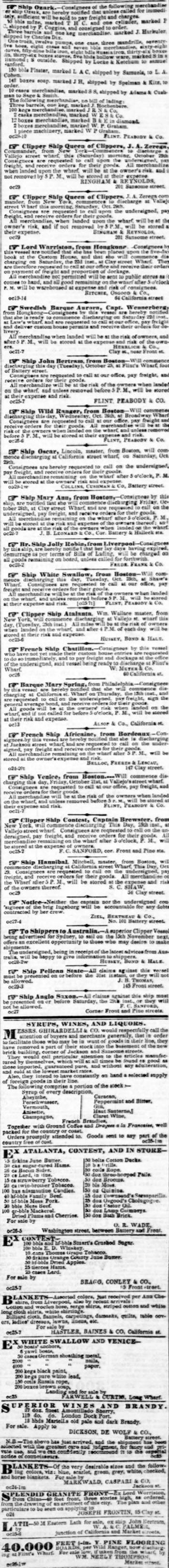 Consignee Notices October 29, 1853.