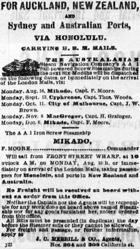 Ad for the Mikado, Daily Alta California, August 3, 1875.