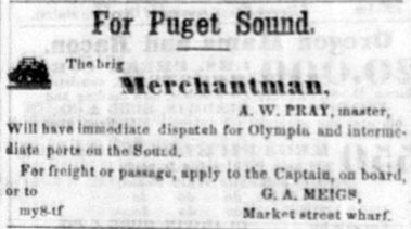 Merchantman for Pugent Sound, 1856.