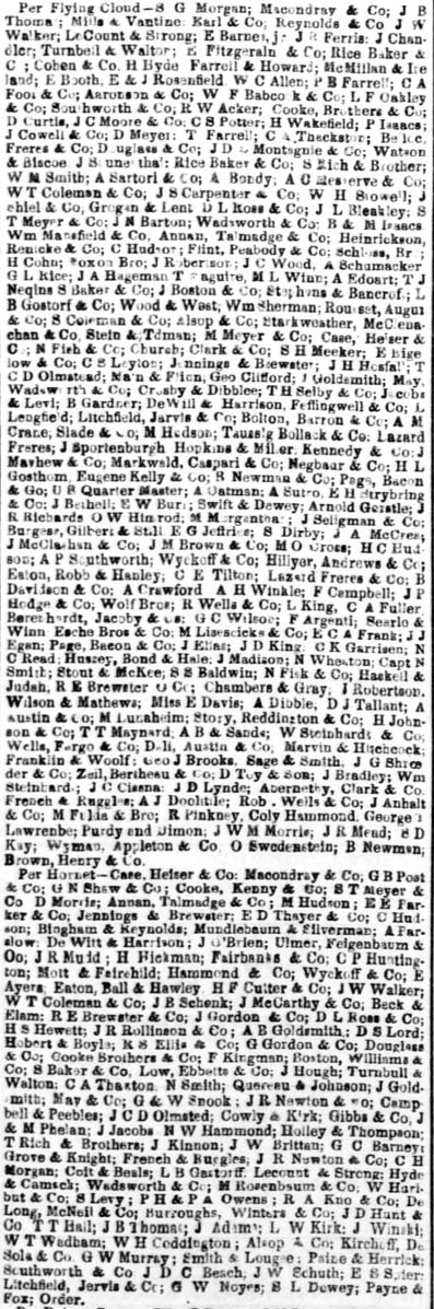 Consignees per Flying Cloud and Hornet August 13 1853.