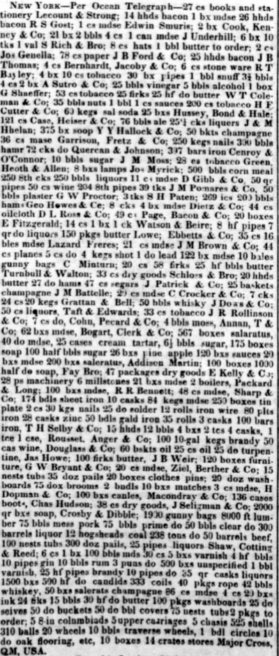 Cargo list per Ocean Telegraph, November 25, 1854. Daily Alta California.