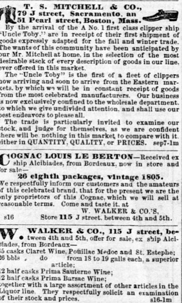 Merchandise in the port of San Francisco September 19, 1853.