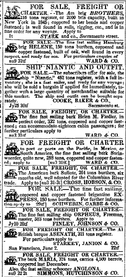 Alta California August 16, 1849 Ships for Sale.