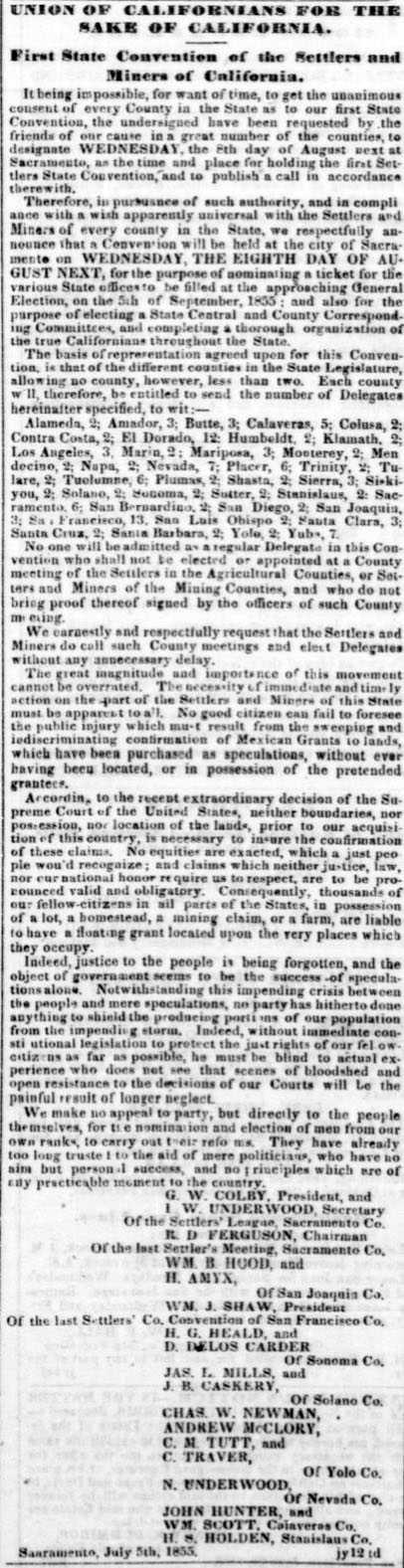 Union of Californians, July 12, 1855, Daily Alta California.