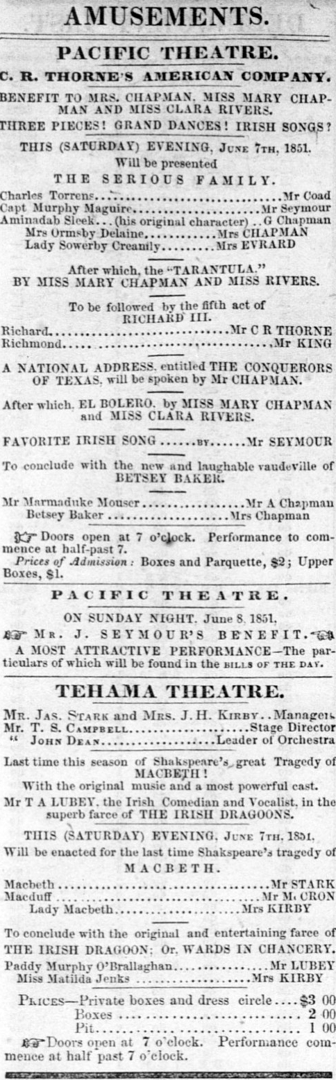 Irish Entertainers in San Francisco 1851.