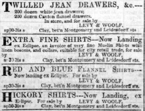 Levy & Wolff Advertisement 1852.