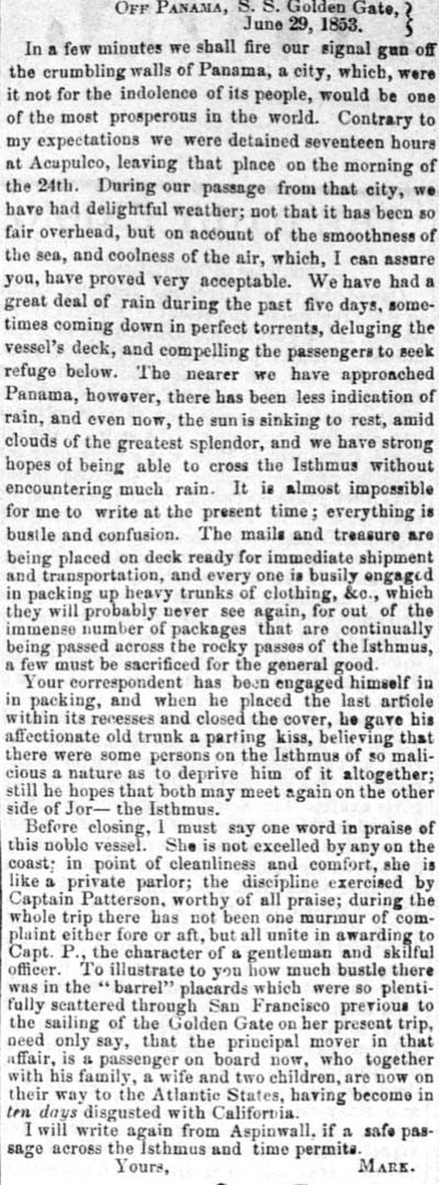 News from Panama June 29, 1853.