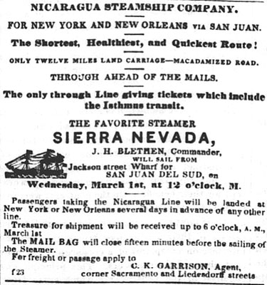 Daily Alta California Sierra Nevada Ad 1854.