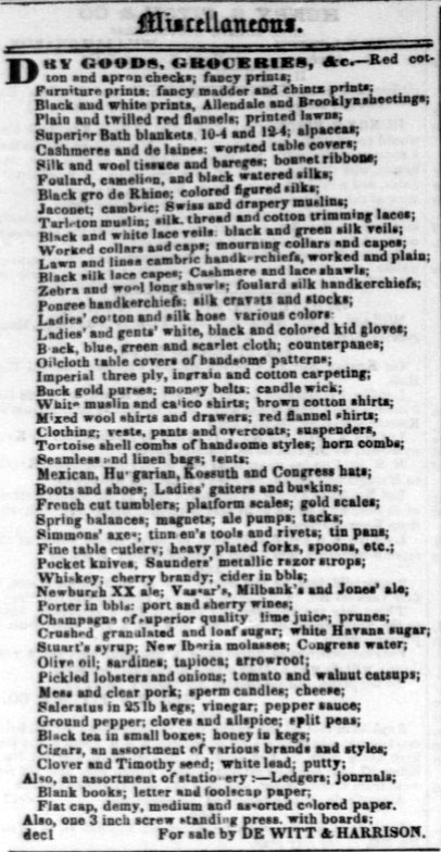 DeWitt and Harison ad, Daily Alta California 8 December 1851.