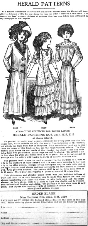 Hearld Patterns from Los Angeles Herald February 18 1910.