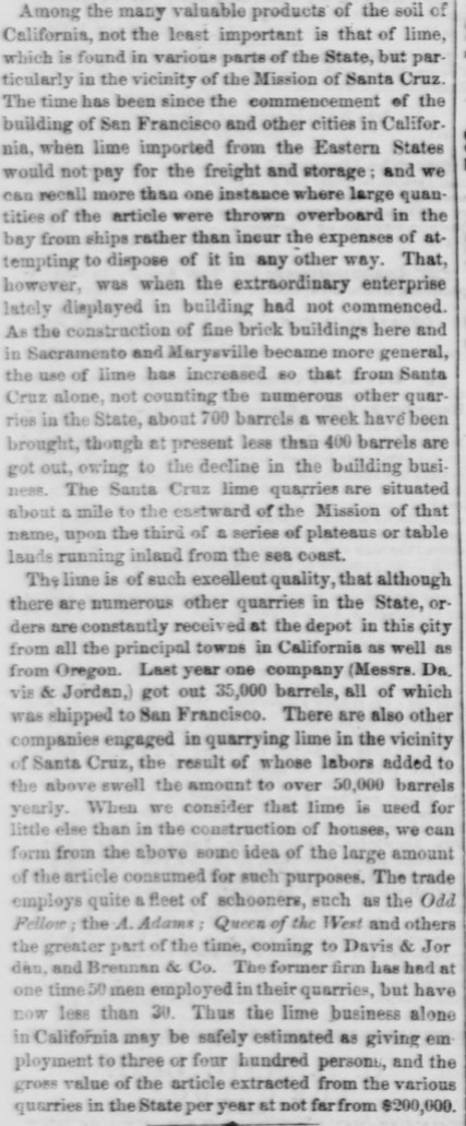 Lime Trade of Santa Cruz, 1855.