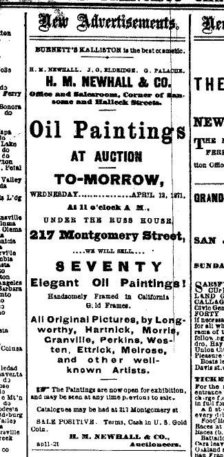 Advertisement from SF Chronicle, April 11, 1871