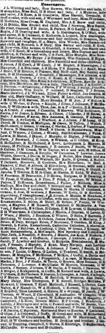 Passenger List for the John L Stephens 1854.