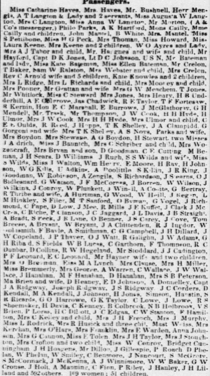 Passengers on the John L. Stephens April 4 1854.