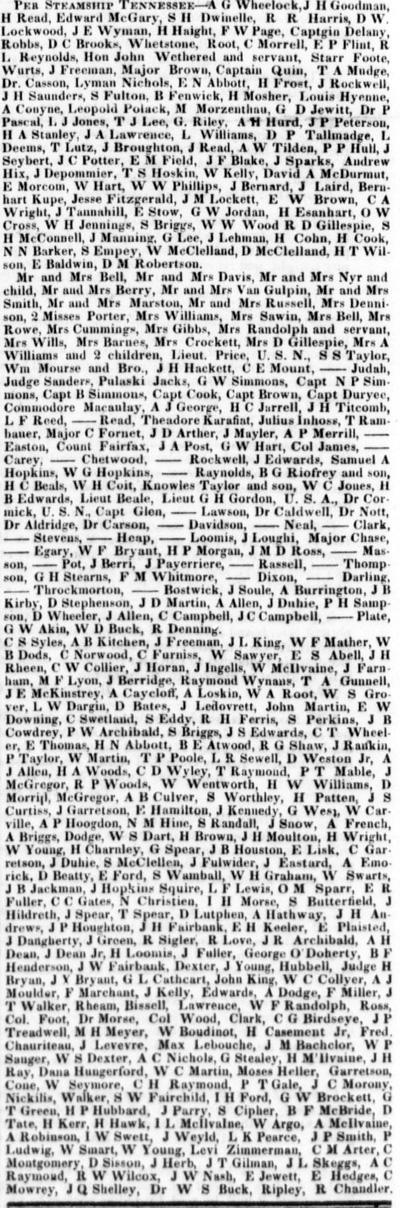 Passengers by the SS Tennessee, Daily Alta California, June 20, 1850.