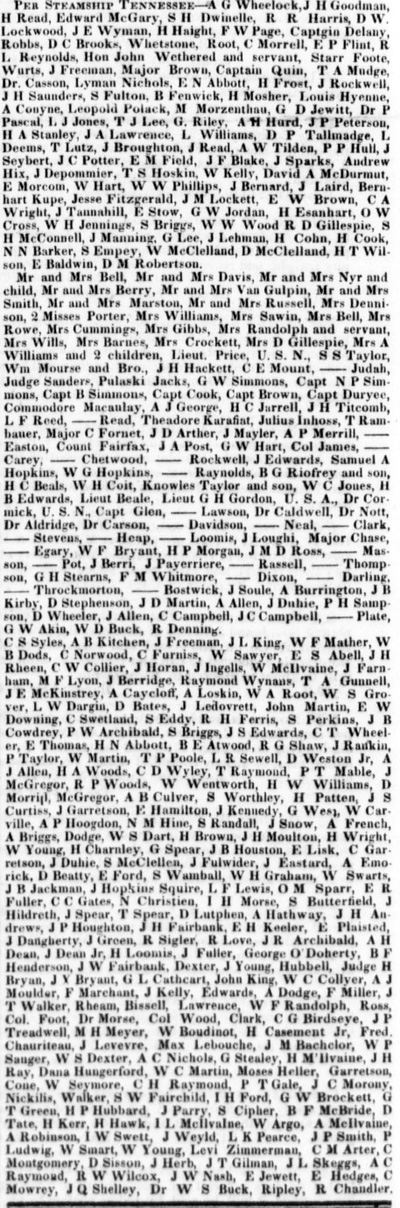 Passengers by the SS Tennessee, Daily Alta California, June 20, 1850.