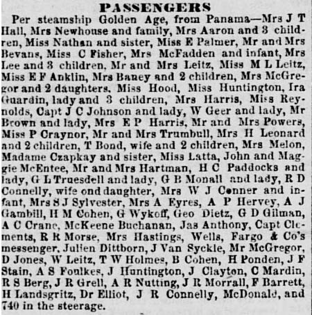 Passengers by the SS Golden Age September 13, 1855.