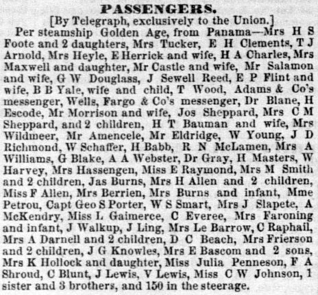 SS Golden Age arrives in San Francisco December 14, 1854.