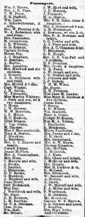 Passengers by the SS Golden City, February 11, 1866.