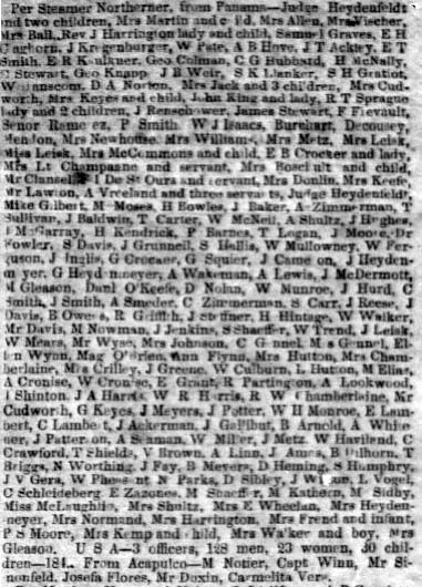 Passengers by the SS Northerner, August 26, 1852