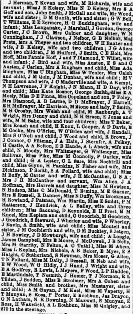 Passengers by the SS Orizaba December 14, 1859 from the Sacramento Daily Union.