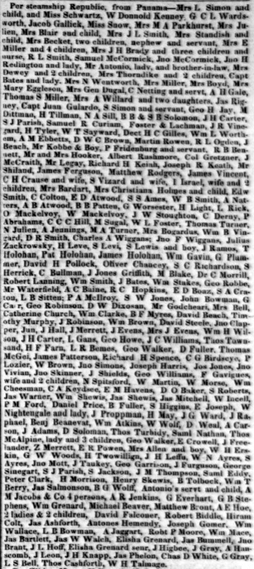 Passengers by the SS Republic, April 19, 1851. From DAC April 20, 1851.