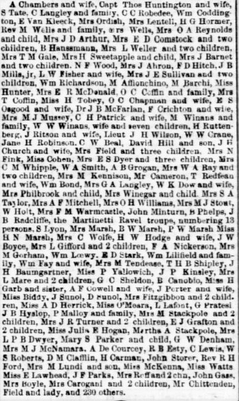 Passengers by the SS Sonora, November 5, 1860.