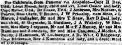 Passengers by the SS California in San Francisco February 26, 1852.