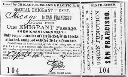 Emigrant Passage Ticket fom Chicago to San Francisco.