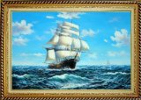 Painting of ship under full sail.